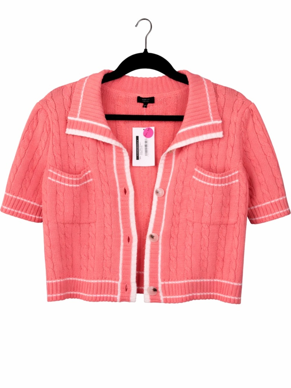 Debut Pink Cable Knit Cardigan Sweater S/M NWT Preppy Chic Short Sleeve